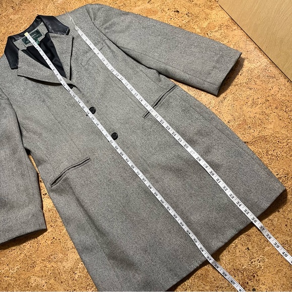 Lauren Ralph Lauren Wm’s Vintage Wool Tweed Leather Collar Long Blazer Jacket - Picture 8 of 15